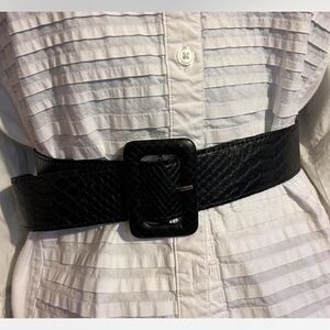 American Vintage Black Faux-Snake Wide Waist Belt with Rectangular Buckle